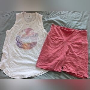 White Graphic Tank Top and Pink Shorts Set